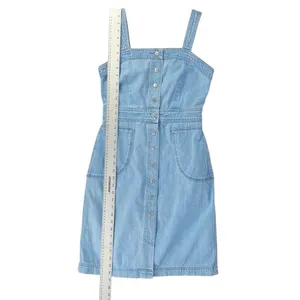 Topshop Moto Denim Jean Snap Front Dress‎ Light Wash Square Neck Size 6 thumbnail 4