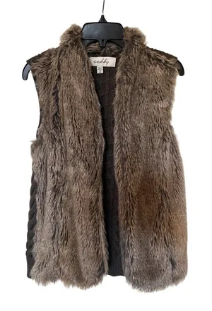 Sebby - Brown Faux Fur Vest with Knit Back thumbnail 1