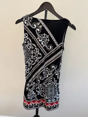 White House Black Market Black Paisley Print Cowl Neck Top XS thumbnail 2