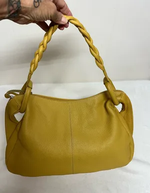 Ombu Leather Mustard Yellow Braided-Handle Shoulder Bag thumbnail 1