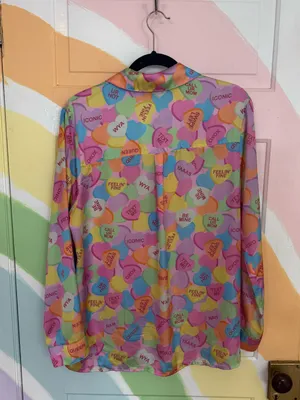 Show Me Your Mumu Colorful Conversation Hearts Silky Pajama Set Sz S 💛🍄 thumbnail 6
