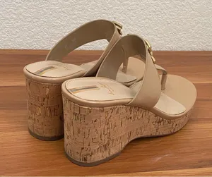 SAM EDELMAN Yardlie Almond Tan Patent Cork Wedge Platform Sandals Size 6 thumbnail 3