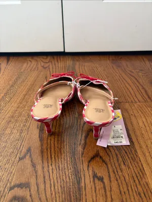 wild fable Red & White Gingham Pointed-Toe Slingback Mules Size 8 New with Tags thumbnail 4