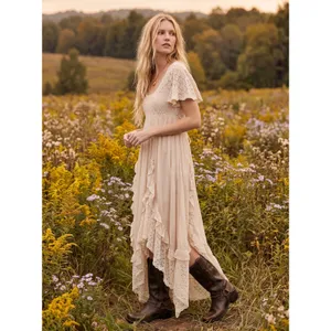 Free People Ethereal Bohemian Bring The Romance Midi Maxi Dress Neutral Medium thumbnail 6