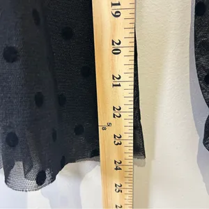 Vintage 90’s Y2K Goth Black Polka Dot Mesh Top With Sheer Ruched Long Sleeves S thumbnail 7