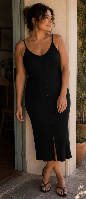 NWOT Say What? Black Ribbed Button-Front Midi Slip Dress Size XL thumbnail 1