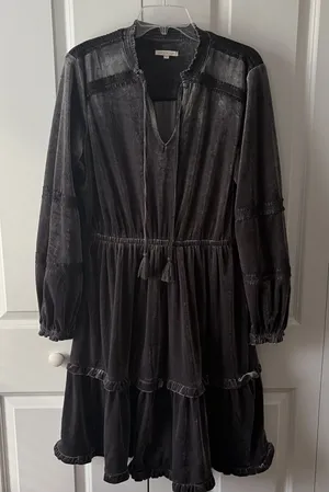 Kate & Sam Whimsygoth Dress Velvet Grey Large Tiered Dress Witchy Boho Stretch thumbnail 1