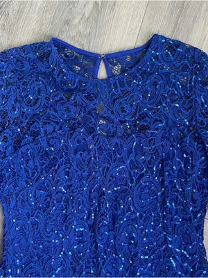 Marina Blue Sequin Lace Dress Size 12 Bell Sleeve Cocktail NWT thumbnail 2