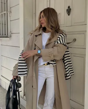 Zara coat jacket overcoat trench duster long double breasted beige tan casual thumbnail 1