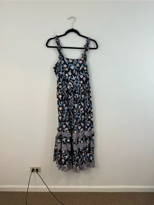 Universal Thread Floral Ruffle Strap Maxi Dress in Navy and Pastel Size Medium thumbnail 2