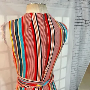 Alice & Olivia Delora colorful vertical striped wrap tie waist midi dress size 2 thumbnail 11