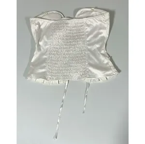 White Satin Silk Embroidered Floral Tie-Up Bridal Corset Top Bustier Lingerie Size S/M 🤍 thumbnail 5