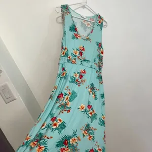 OLIVE & OAK LULUS Sleeveless Floral Maxi Dress Aqua Blue Pink Tropical Hawaiian thumbnail 9