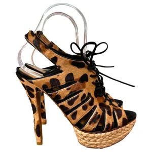 Schutz Ashley Animal Print Calf Hair Stiletto Espadrille Heels Women's 6 B thumbnail 2