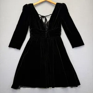 The Kooples Black Velvet Ruched Mini Dress FROB18041K‎ Size 1 NEW thumbnail 9