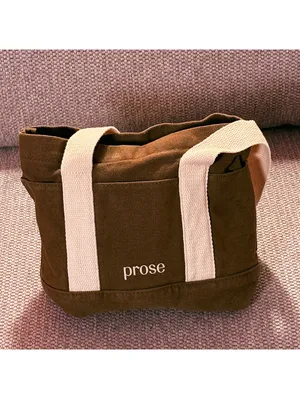 Brown Canvas Tote Bag with White Straps and Brown Bucket Hat thumbnail 2