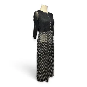 Karishma Maxi Length Overlay Crystal Buttons Sheer 3/4 Sleeves Black XL thumbnail 6