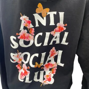 Anti Social Social Club Kkoch Black Logo Floral Graphic Hoodie Sweatshirt Top M thumbnail 4