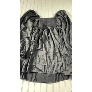 Abercrombie Emerson Satin Mini Dress Black Long Sleeve Babydoll Pleated MT Tall thumbnail 6