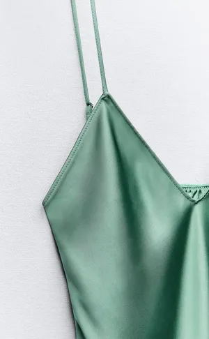 Zara Dress wedding emerald green Slip Midi Satin Effect Maxi Coctail Party thumbnail 9