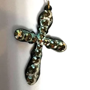 Anne Koplik Faith Jesus decorative cross pendant iridescent crystals aged metal thumbnail 2