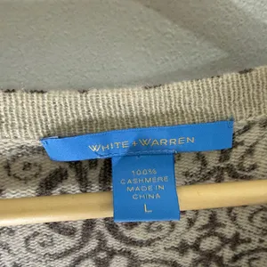 White + Warren Cashmere‎ Brown Cream V Neck Button Down Cardigan Large thumbnail 4