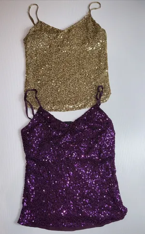 The Limited Sequin Sparkle Purple & Gold Shoulder Strap‎ Womens Tank Top S thumbnail 1