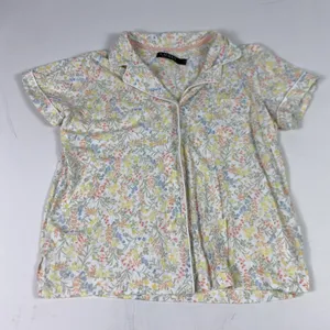Lauren Ralph Lauren Pajama Shirt‎ Womens Large White Floral Print Top Sleepwear thumbnail 1