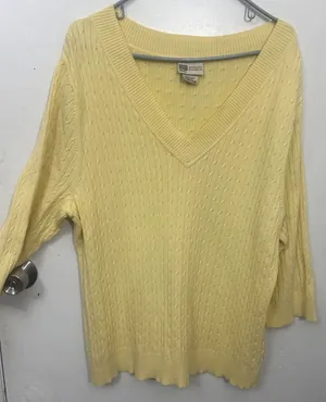 VTG Faded Glory Cotton Blend Cable Knit Sweater Buttery Yellow Plus 3X 22W/24W thumbnail 1