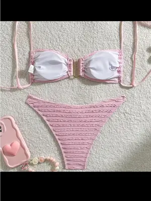 Light Pink Textured Bikini Set Medium thumbnail 2