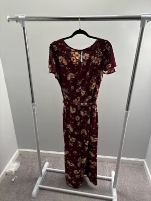 Apt. 9 Burgundy Floral Flutter Sleeve Jumpsuit with Belt thumbnail 6