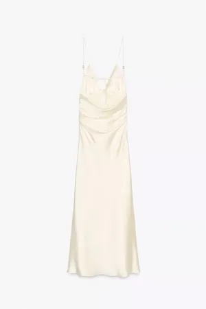 Zara dress midi maxi ivory satin tied slip evening summer wedding party thumbnail 14