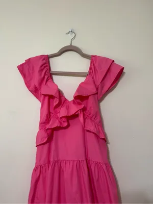 Carole Christian Ruffled Open Back Maxi Dress in Hot Pink thumbnail 5