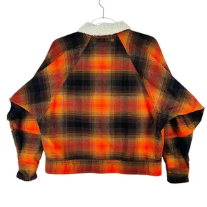 Urban Outfitters Plaid Jacket Sherpa Collar Button Front Orange Black XS‎ Grunge thumbnail 2