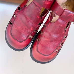 Dr Martens • vintage 8251 t-strap mary janes cutout sandals red leather England thumbnail 6