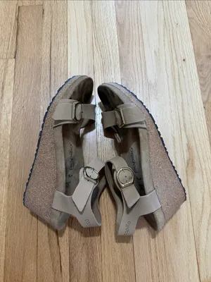 Birkenstock Papillio Soley Wedge Sandal Beige Nubuck Leather Sz 42 thumbnail 8