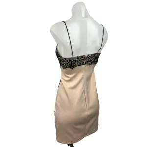 Lashez Black Floral Lace Overlay Spaghetti Strap Zipper Mini Bodycon Dress Sz 8 thumbnail 2