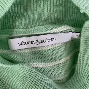 Stitches And Stripes Sweater Small Green White Striped Mockneck Preppy thumbnail 6