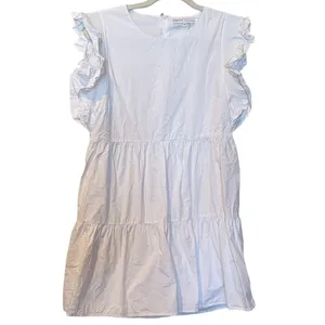 English Factory White Ruffle Tiered Mini Dress Size M Coastal Preppy thumbnail 2