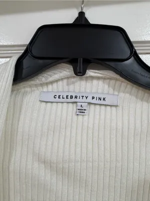 Celebrity Pink Cream Ribbed Open Cardigan with Long Sleeves thumbnail 2