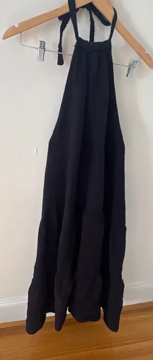 Steve Madden Black Gauze Halter Midi Dress Tiered Summer Sun Dress Small thumbnail 1