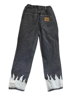Custom Black jeans with hand painted white flames 🔥 Size 32 thumbnail 2