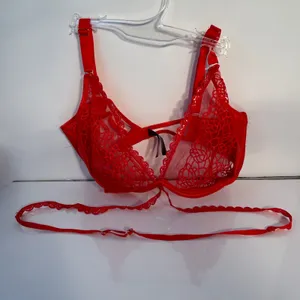 Ann Summers Red Lace Trim Balconette Bra Eyelash Trim Straps‎ Size XL Strappy thumbnail 2