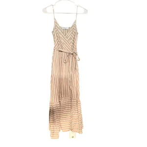 Petal + Pup Odette Midi Dress Womens 4 Tan White Striped Linen Blend V-Neck‎ thumbnail 3