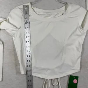 Halara Womens White Open Back Tie Hem Long Sleeve Crop Top Activewear JV85K S thumbnail 5