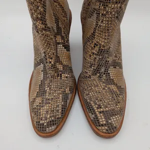 Free People Barclay Western Bootie Snakeskin Leather Block Heel Brown Tan 39 8.5 thumbnail 4