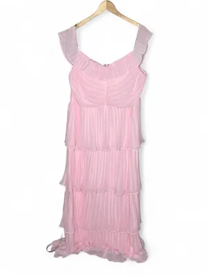 NEW Lulu’s Always Remarkable Pleated Tiered Off Shoulder Maxi Dress in Pink thumbnail 4