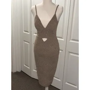 Privy Gold Mesh Padded Sequin Bodycon Keyhole Dress Party Cocktail Sleeveless XS thumbnail 2