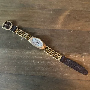 Vintage Lucerne gold tone chain and leather band watch thumbnail 4