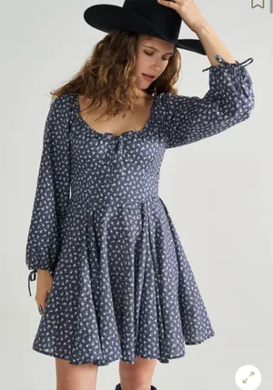 Tecovas Long Sleeve Mini Dress Blue thumbnail 1
